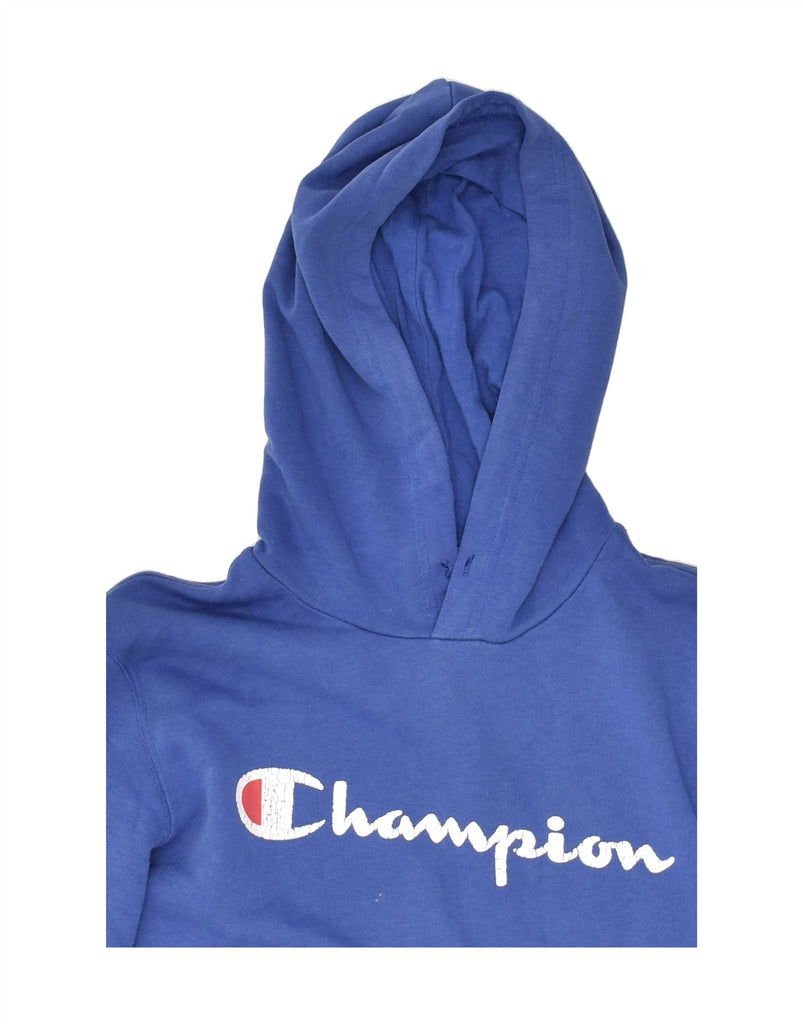 CHAMPION Mens Graphic Hoodie Jumper Medium Blue Cotton | Vintage Champion | Thrift | Second-Hand Champion | Used Clothing | Messina Hembry 