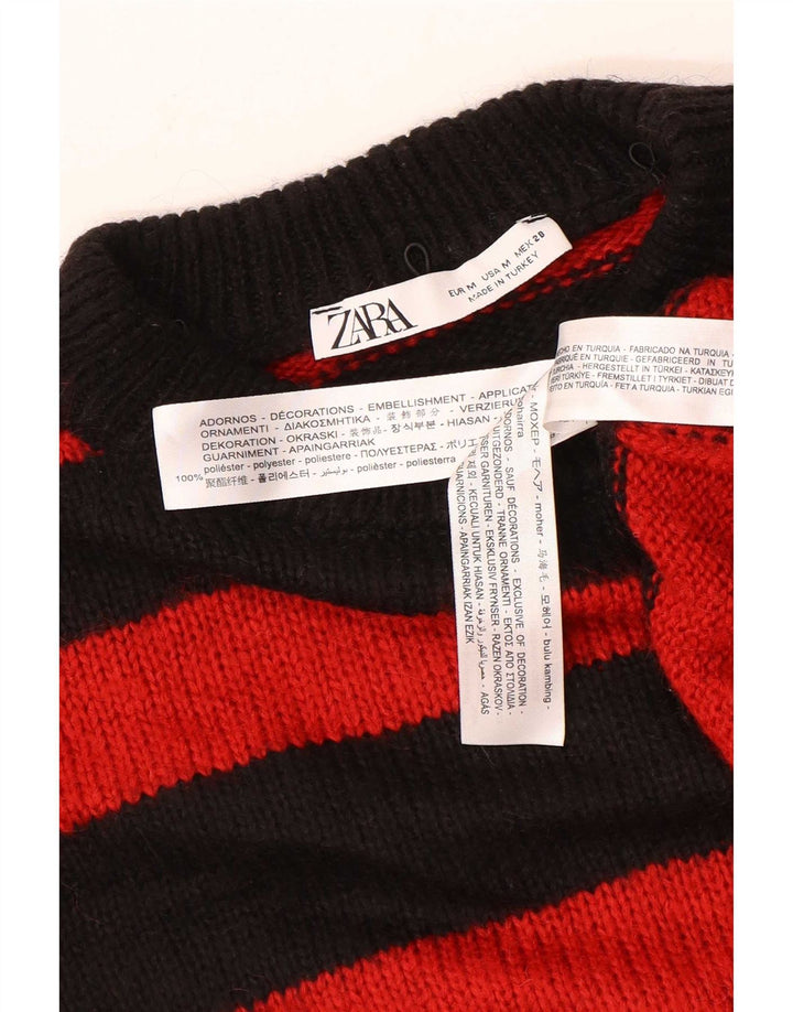 Zara Womens Oversized Boat Neck Jumper Sweater UK 14 Medium Black Striped