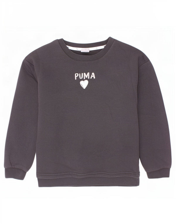 Puma Girls Graphic Sweatshirt Jumper 9-10 Years Black Cotton