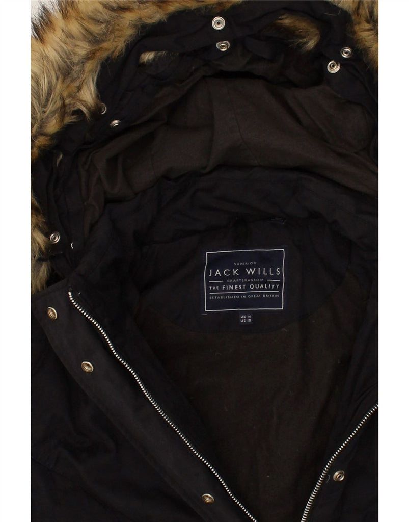 JACK WILLS Womens Hooded Parka Jacket UK 14 Large  Navy Blue Polyester | Vintage Jack Wills | Thrift | Second-Hand Jack Wills | Used Clothing | Messina Hembry 