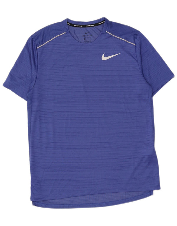 Nike Mens Dri Fit T-Shirt Top Medium Blue Striped Polyester