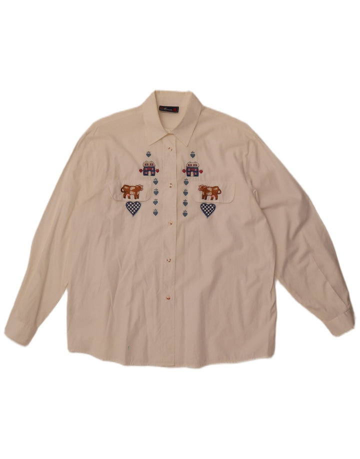 Vintage Womens Graphic Shirt UK 14 Large White Cotton