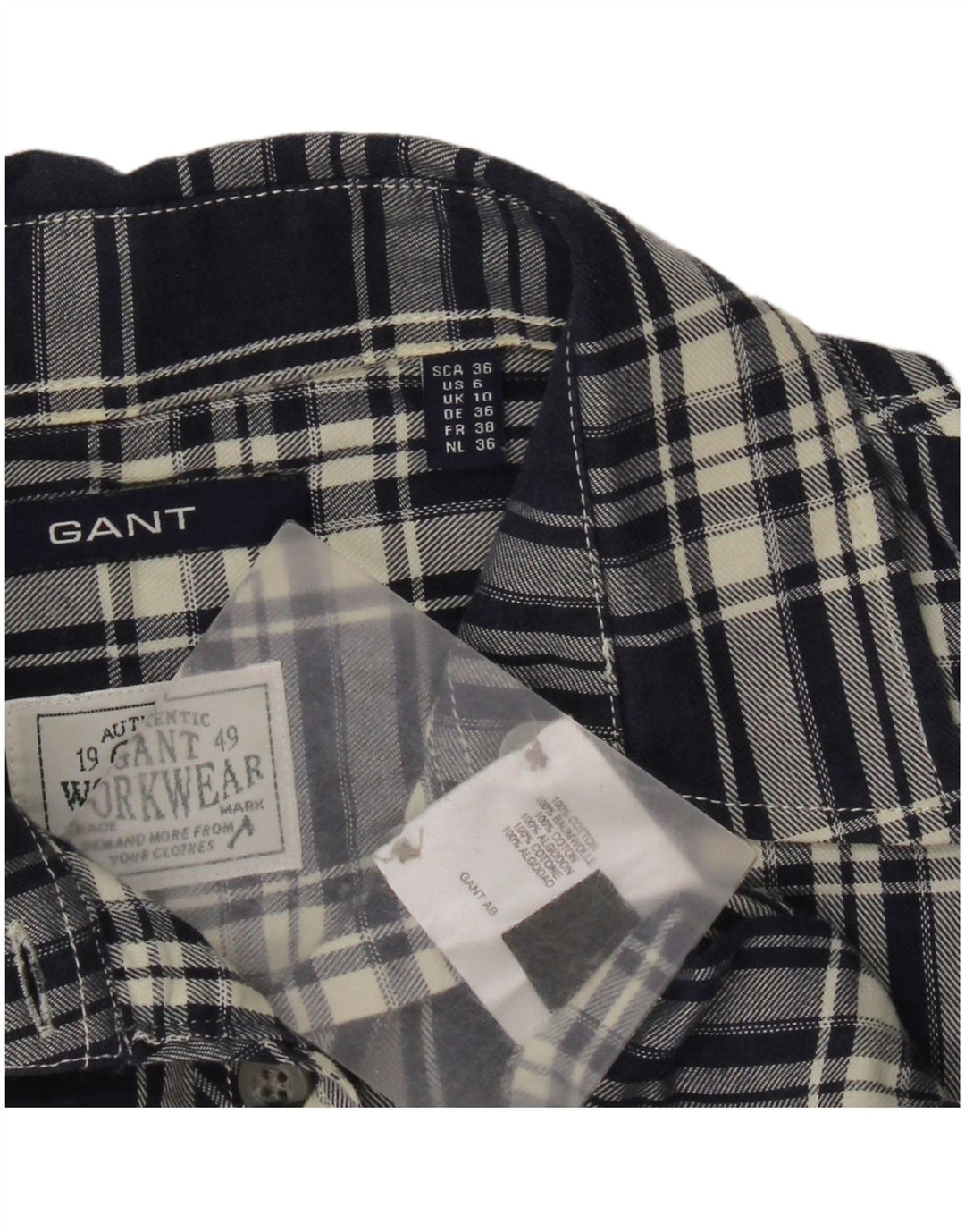 Gant Womens Flannel Shirt UK 10 Small Navy Blue Check Cotton