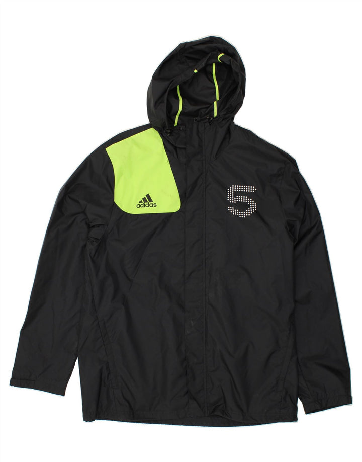 ADIDAS Mens Hooded Rain Jacket UK 40 Large Black Colourblock Polyester Vintage Adidas and Second-Hand Adidas from Messina Hembry 