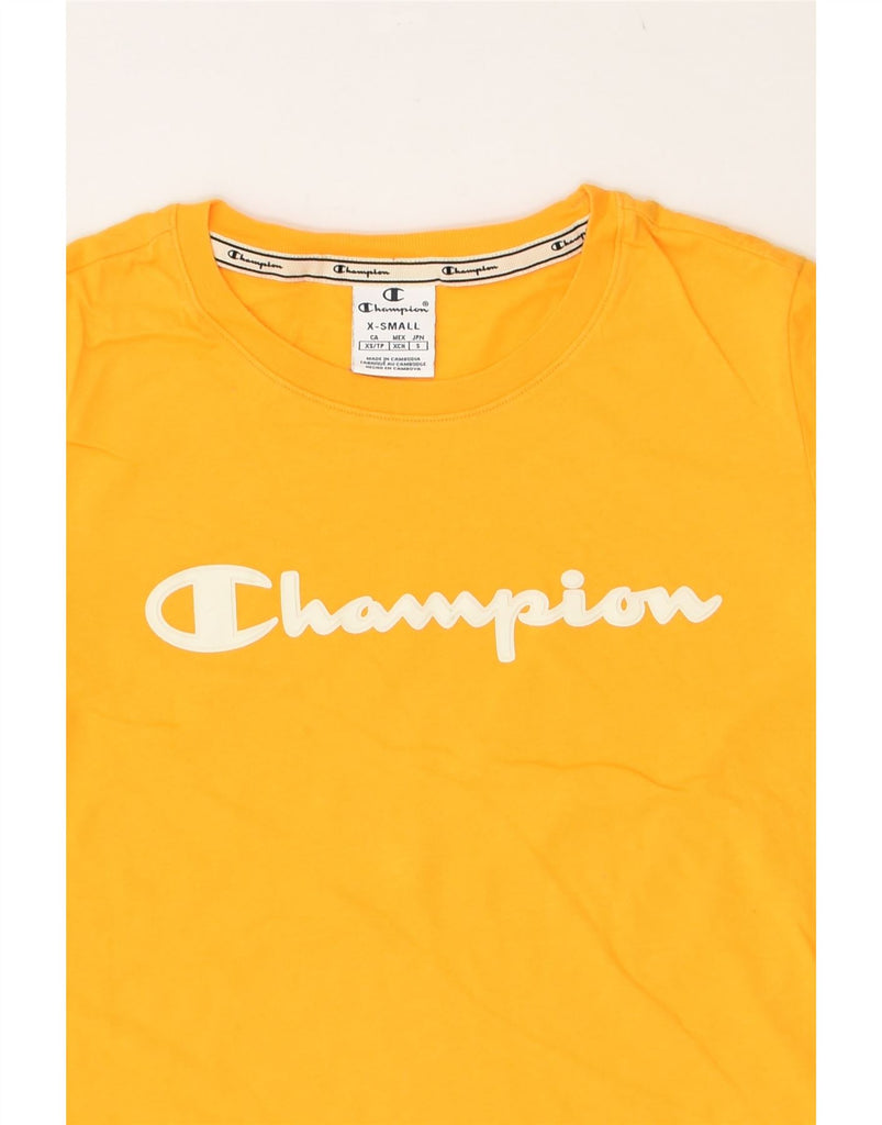 CHAMPION Womens Graphic T-Shirt Top UK 6 XS Orange Cotton | Vintage Champion | Thrift | Second-Hand Champion | Used Clothing | Messina Hembry 