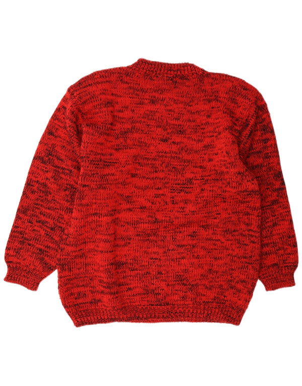 Vintage Womens Graphic Crew Neck Jumper Sweater UK 14 Medium Red Flecked