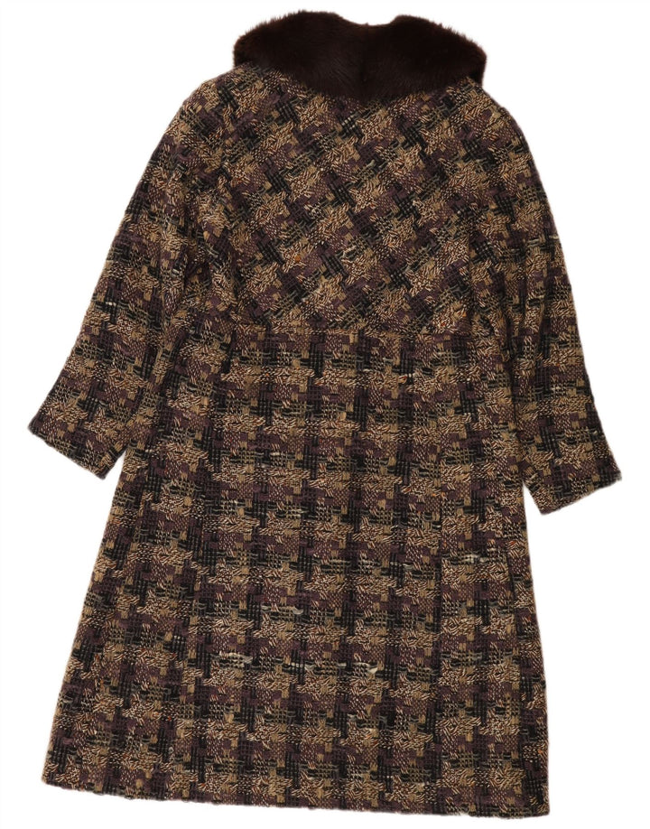 VINTAGE Womens Overcoat UK 14 Medium Multicoloured Check