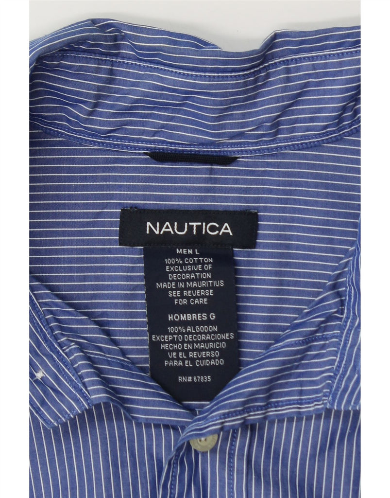 NAUTICA Mens Shirt Large Blue Pinstripe Cotton Vintage Nautica and Second-Hand Nautica from Messina Hembry 