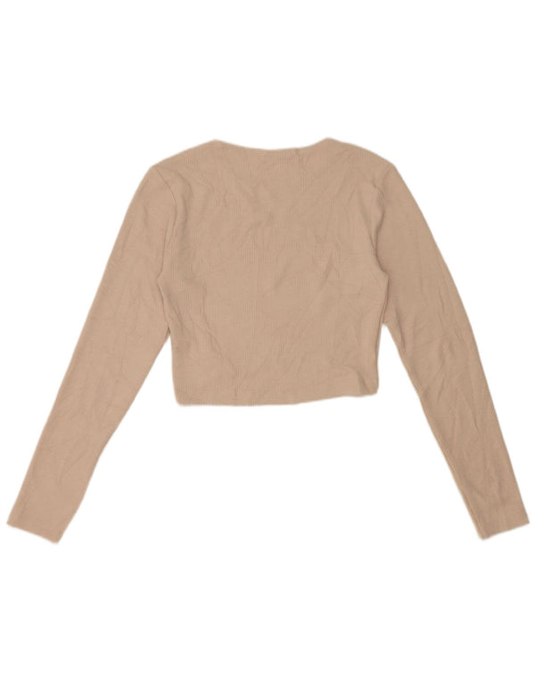 Zara Womens Crop Top Long Sleeve UK 14 Large Beige Polyester
