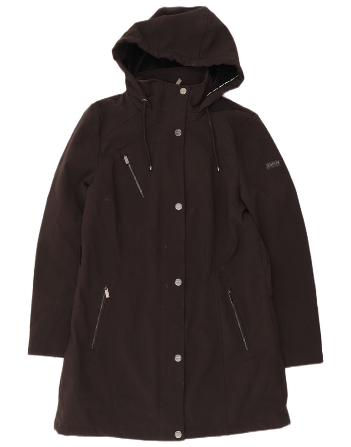 Dkny Womens Hooded Parka Jacket UK 12 Medium Black Polyester
