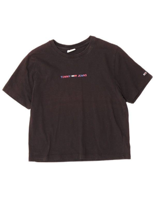 Tommy Hilfiger Womens Crop Graphic T-Shirt Top UK 6 XS Black Cotton