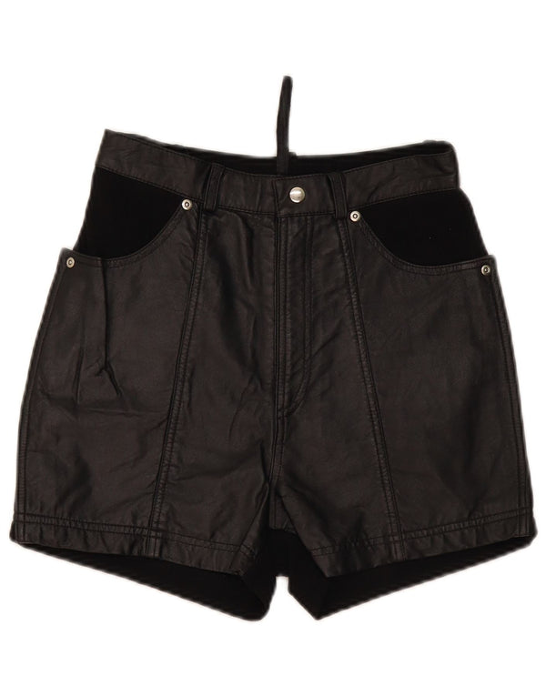 Vintage Womens Leather Shorts UK 10 Small W26 Black Leather