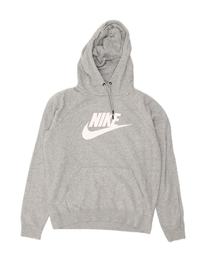 NIKE Womens Graphic Hoodie Jumper UK 10 Small Grey Cotton | Vintage Nike | Thrift | Second-Hand Nike | Used Clothing | Messina Hembry 