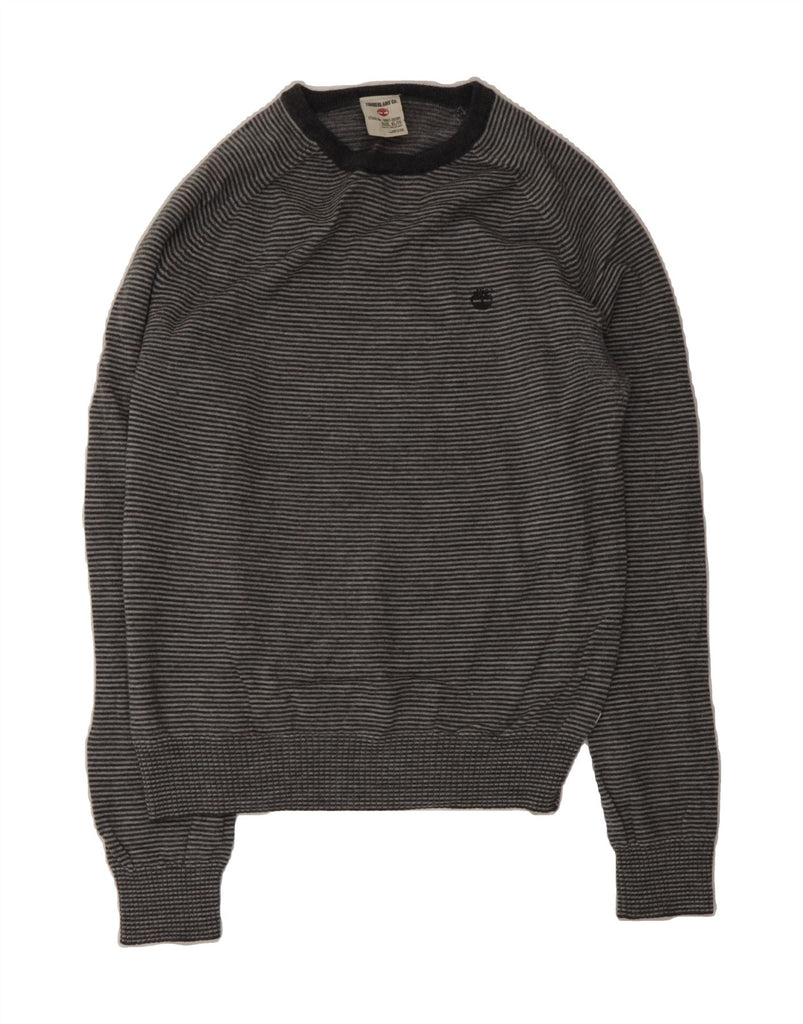 TIMBERLAND Mens Slim Fit Crew Neck Jumper Sweater XL Grey Pinstripe Wool Vintage Timberland and Second-Hand Timberland from Messina Hembry 