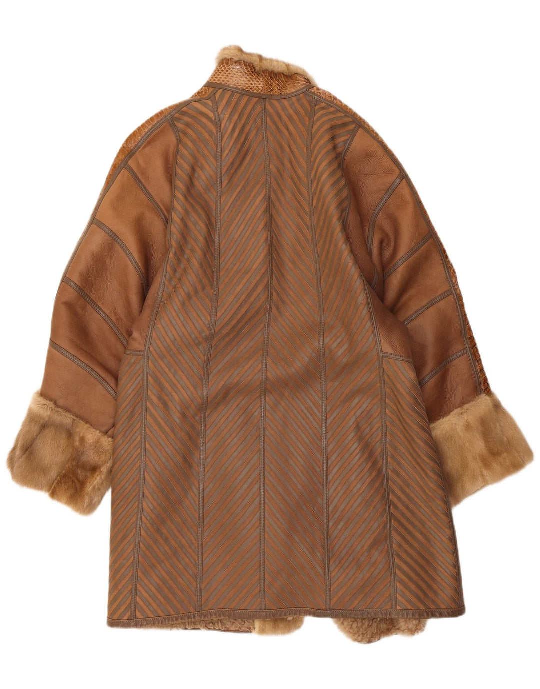 Vintage Womens Shearling Coat UK 16 Large Brown Striped