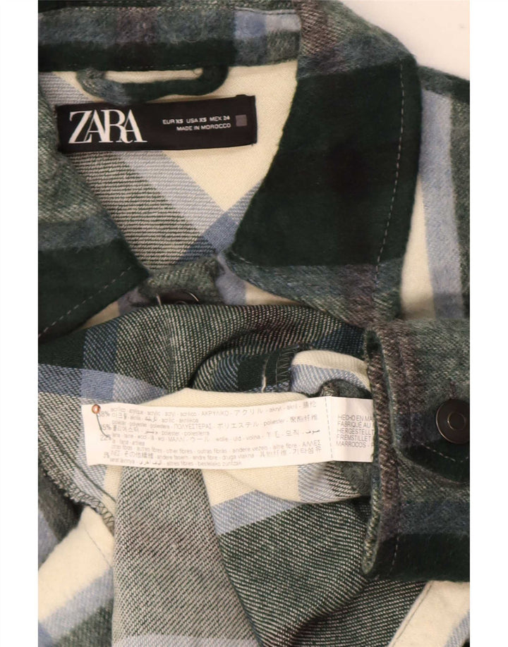 Zara Womens Oversized Utility Jacket UK 6 XS Green Check Acrylic