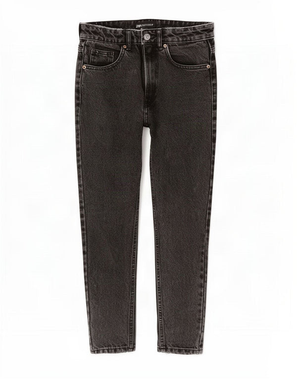 Zara Womens High Waist Tapered Jeans EU 34 2XS W24 L25 Black Cotton