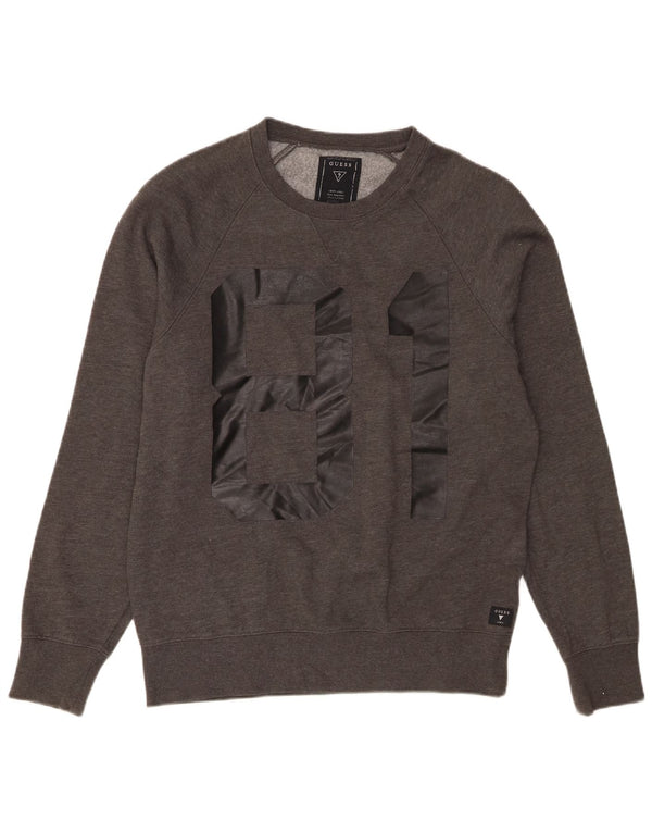 Guess Mens Graphic Sweatshirt Jumper UK 36 Small Grey Flecked Cotton