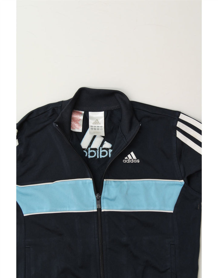ADIDAS Boys Graphic Tracksuit Top Jacket 7-8 Years Navy Blue Colourblock Vintage Adidas and Second-Hand Adidas from Messina Hembry 