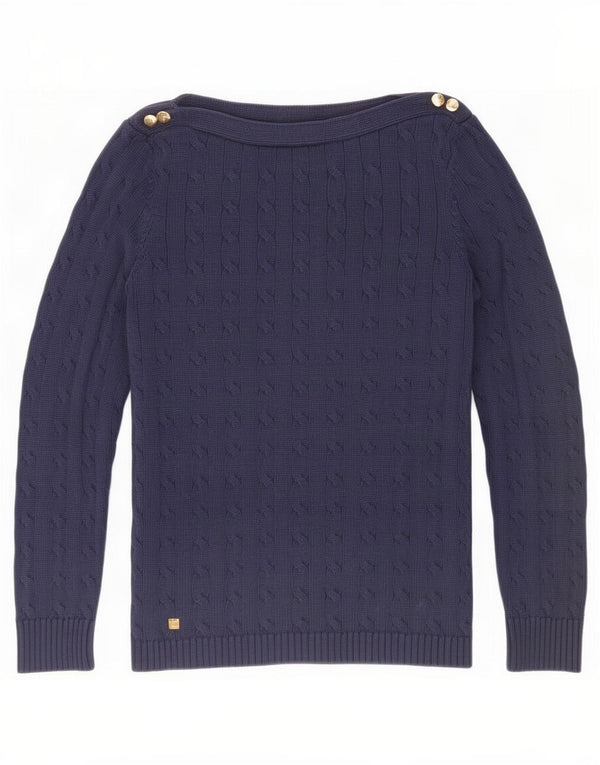 Ralph Lauren Womens Boat Neck Jumper Sweater UK 12 Medium Navy Blue Cotton