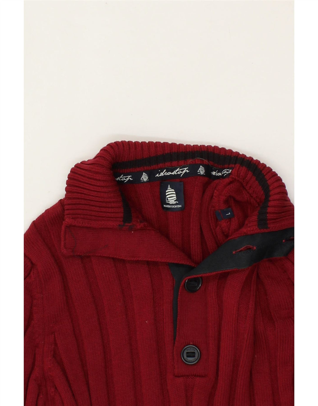 MARINA YACHTING Womens Button Neck Jumper Sweater UK 14 Large Red Vintage Marina Yachting and Second-Hand Marina Yachting from Messina Hembry 