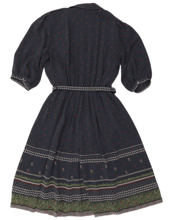 RALPH Womens 3/4 Sleeve A-Line Dress EU 46 XL Navy Blue Floral Polyester