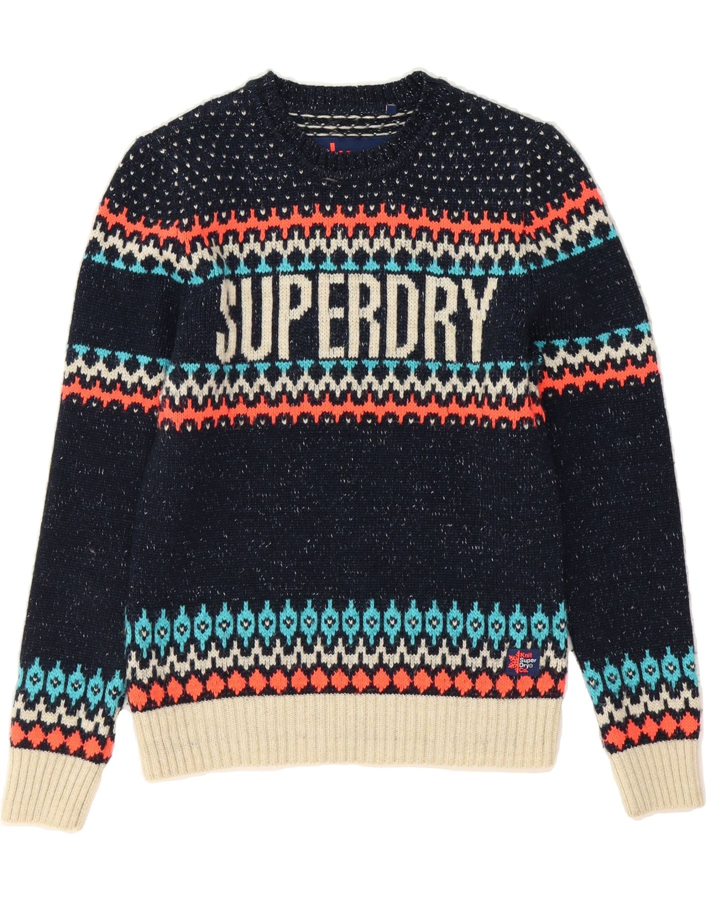 SUPERDRY Womens Crew Neck Jumper Sweater UK 14 Large Navy Blue - Main Image