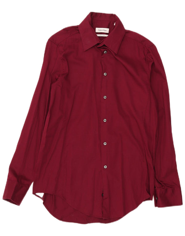Calvin Klein Mens Slim Fit Shirt Size 15 Medium Burgundy Cotton