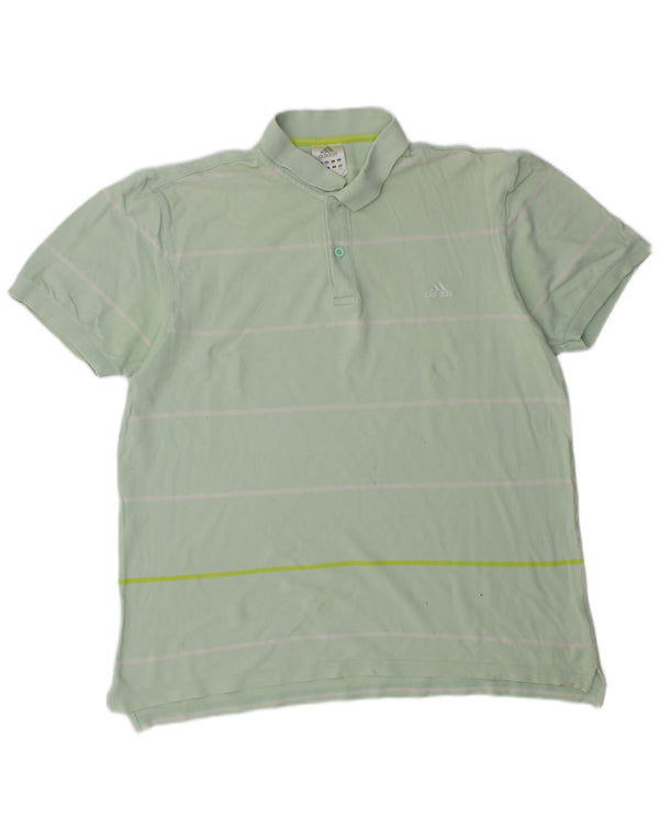 ADIDAS Mens Polo Shirt 2XL Green Striped Cotton