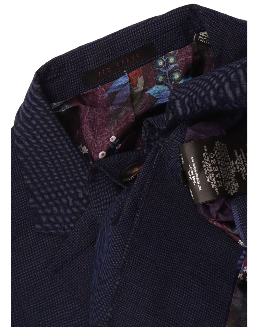 Ted Baker Mens 2 Button Blazer Jacket UK 44 2XL Navy Blue Wool