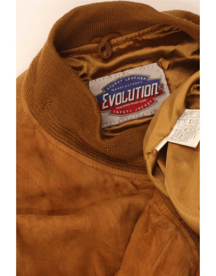 Evolution Mens Suede Bomber Jacket UK 44 2XL Beige Leather