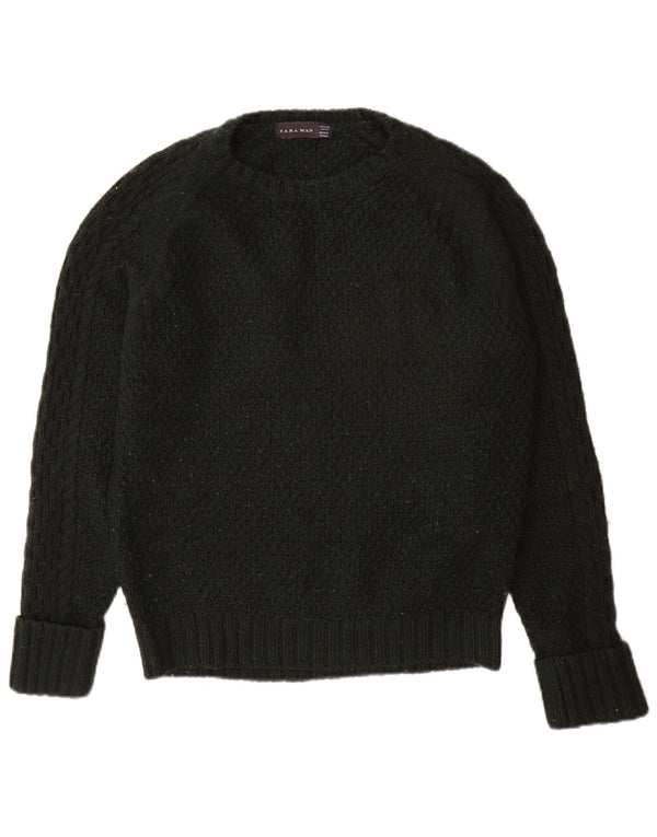 Zara Mens Crew Neck Jumper Sweater Medium Black Acrylic