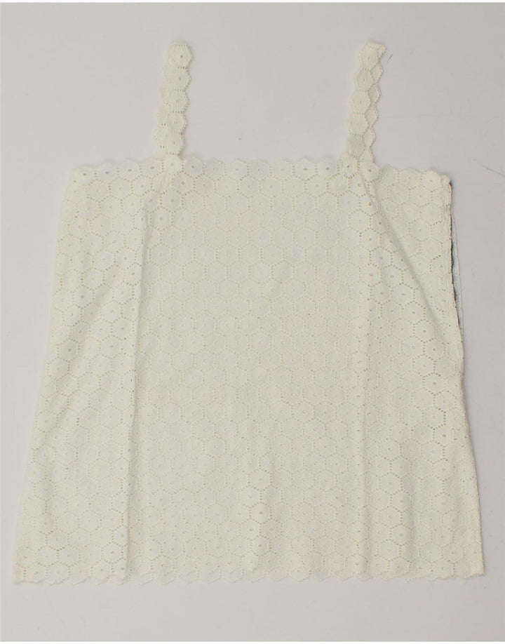 VINTAGE Womens Crop Cami Top UK 12 Medium White Floral Vintage Vintage and Second-Hand Vintage from Messina Hembry 