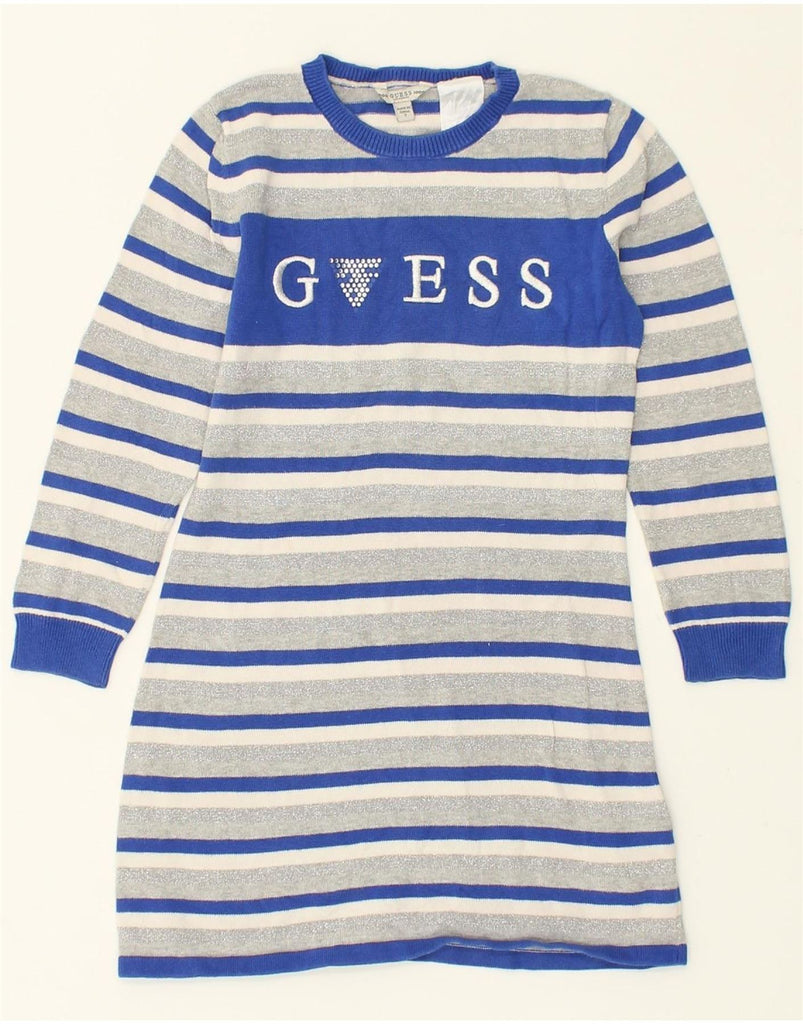 GUESS Girls Graphic Jumper Dress 6-7 Years Grey Striped Cotton | Vintage Guess | Thrift | Second-Hand Guess | Used Clothing | Messina Hembry 