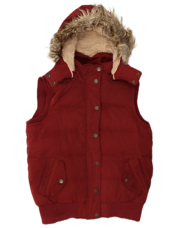 FAT FACE Womens Oversized Hooded Padded Gilet UK 10 Small Maroon Polyester