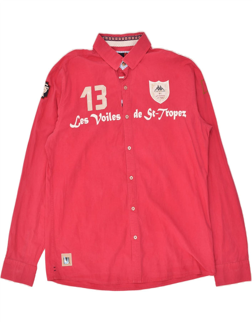 KAPPA Mens Slim Graphic Shirt XL Pink Cotton | Vintage Kappa | Thrift | Second-Hand Kappa | Used Clothing | Messina Hembry 