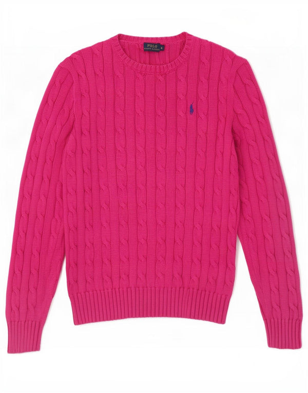 Polo Ralph Lauren Womens Crew Neck Jumper Sweater UK 12 Medium Pink Cotton