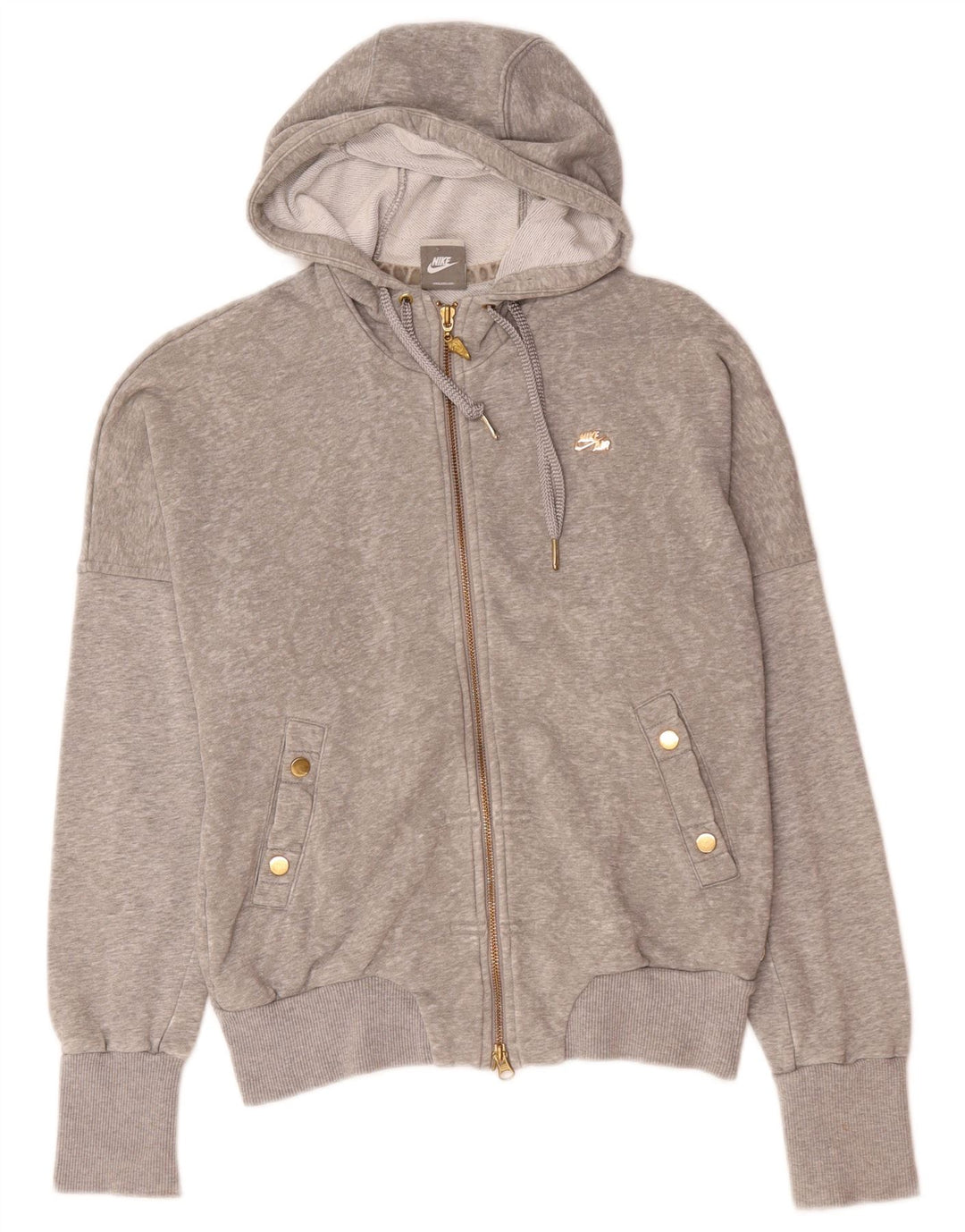 Nike Womens Zip Hoodie Sweater UK 10/12 Medium Grey Cotton