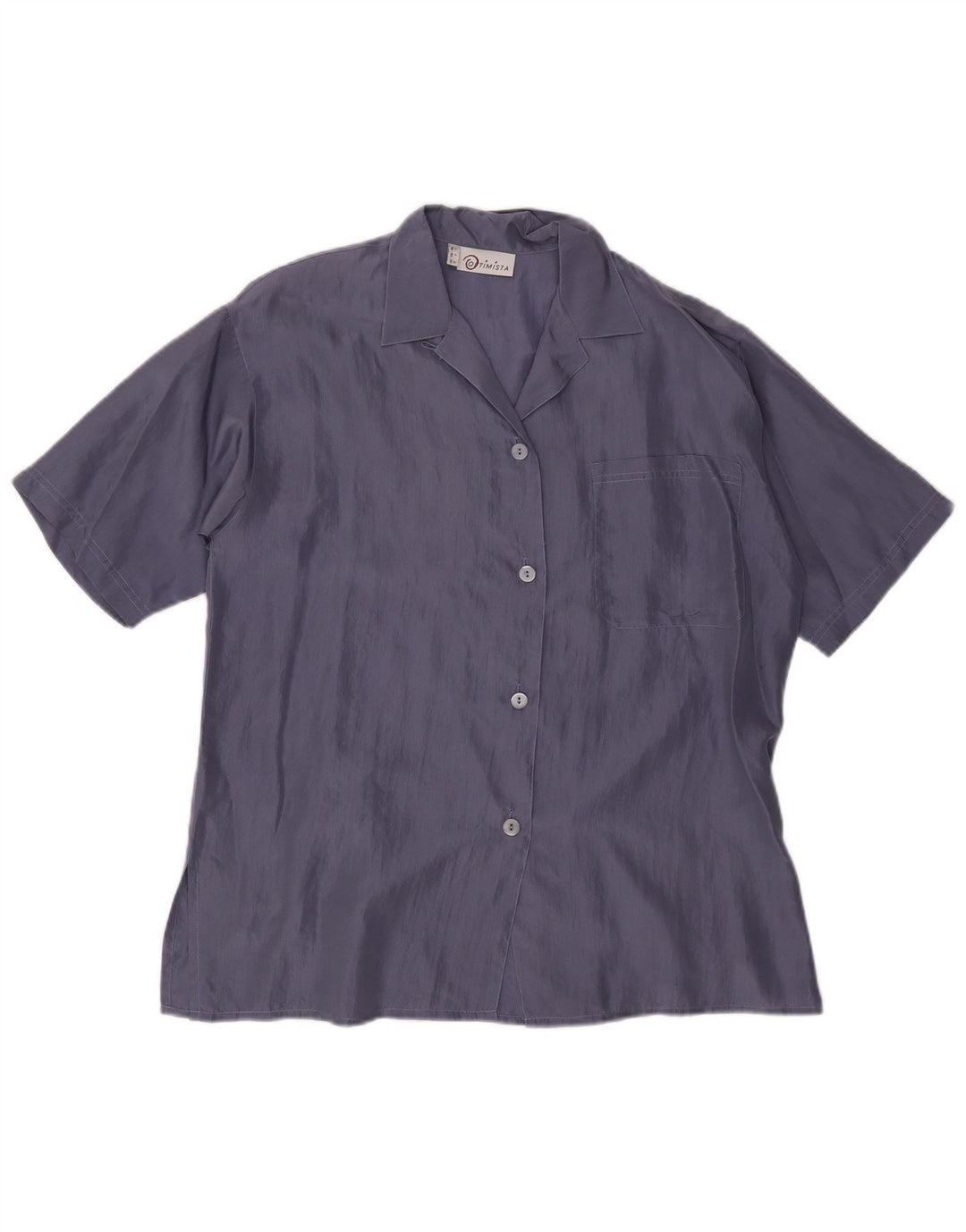Vintage Womens Short Sleeve Shirt Blouse IT 42 Medium Navy Blue Silk