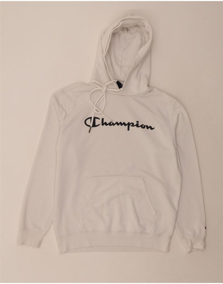 CHAMPION Mens Graphic Hoodie Jumper Large White Cotton Vintage Champion and Second-Hand Champion from Messina Hembry 