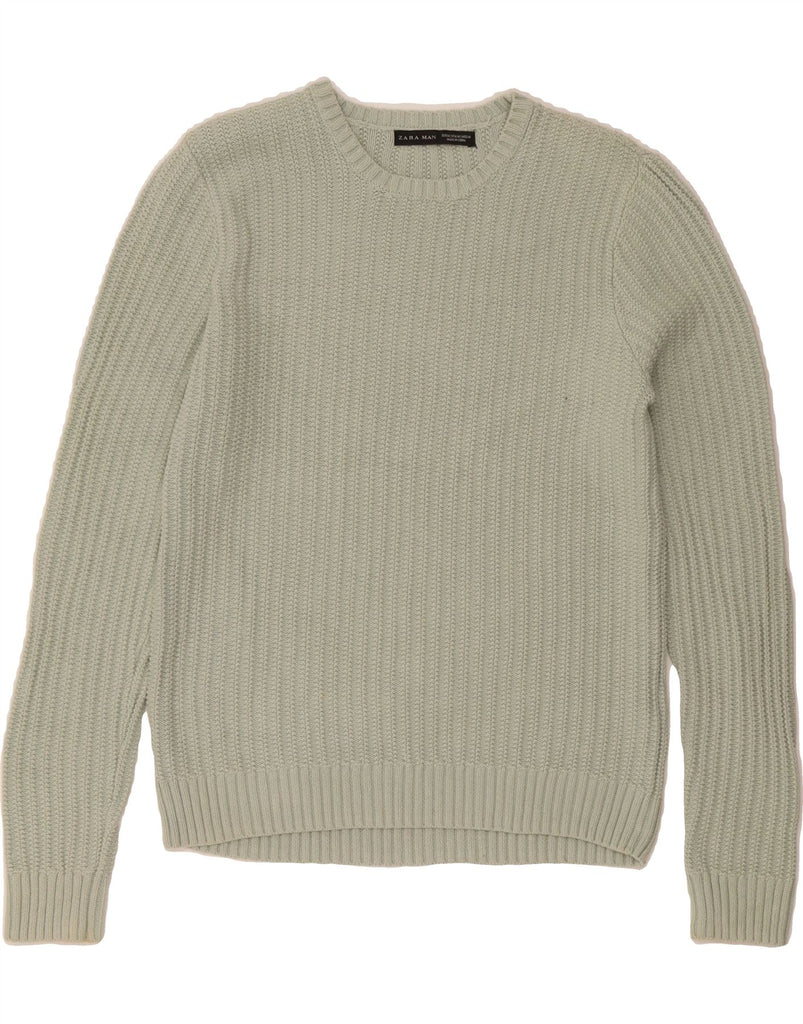 ZARA Mens Crew Neck Jumper Sweater Medium Green Cotton Vintage Zara and Second-Hand Zara from Messina Hembry 