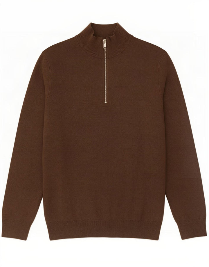 Zara Mens Zip Neck Jumper Sweater Medium Brown Cotton