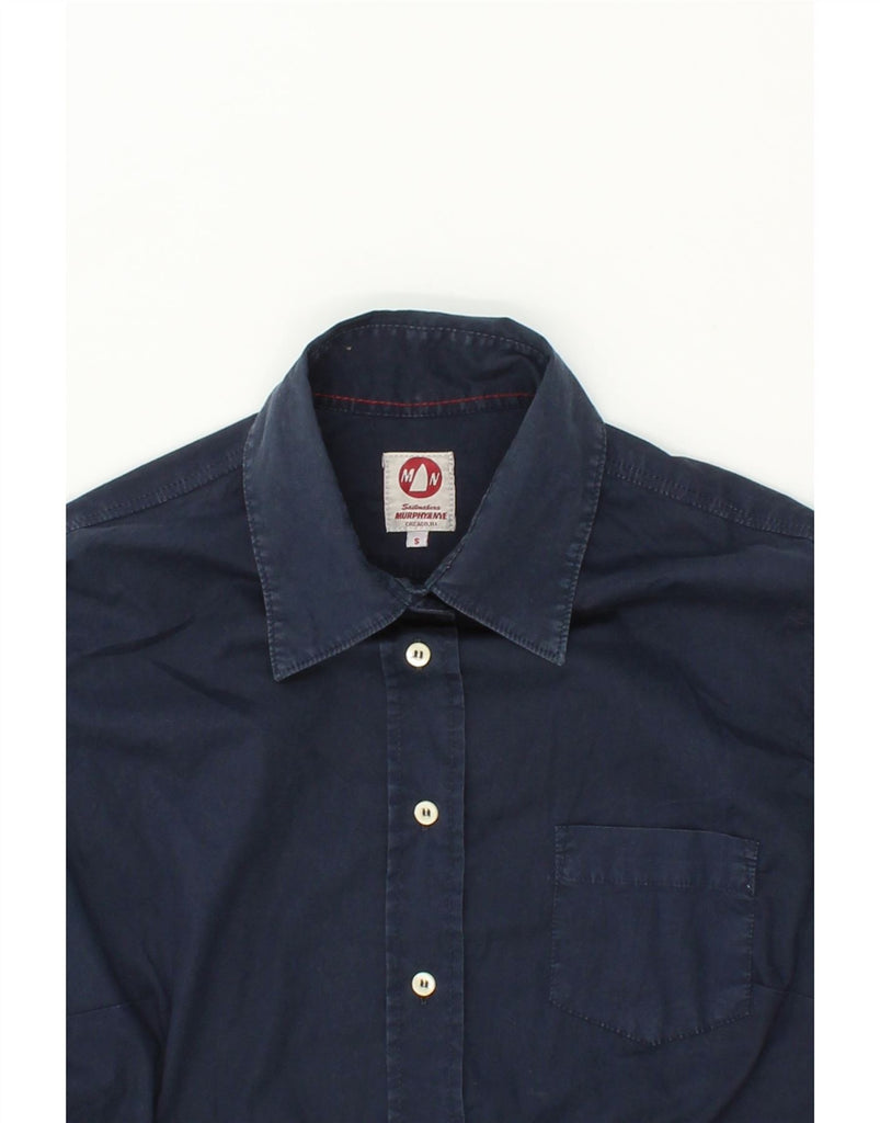 MURPHY & NYE Womens Chicago Ill Shirt UK 10 Small Navy Blue Cotton Vintage Murphy & Nye and Second-Hand Murphy & Nye from Messina Hembry 