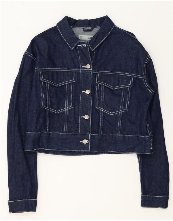 Topshop Womens Crop Denim Jacket UK 14 Large Navy Blue Cotton