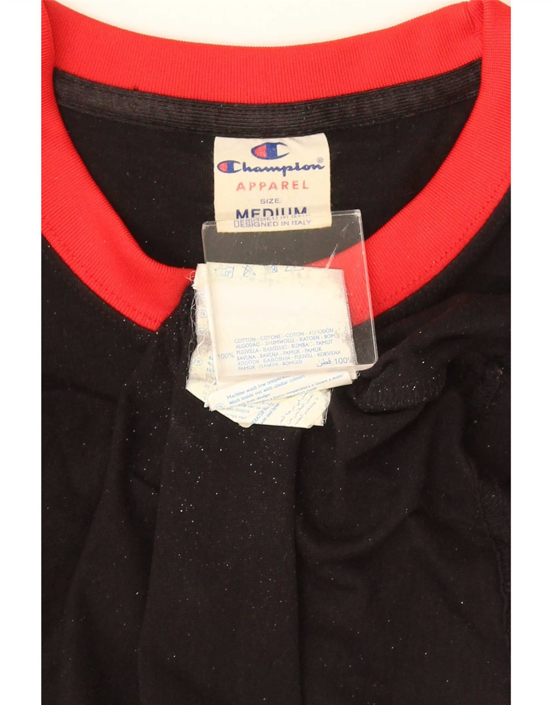 Champion Mens Graphic T-Shirt Top Medium Black Colourblock Cotton