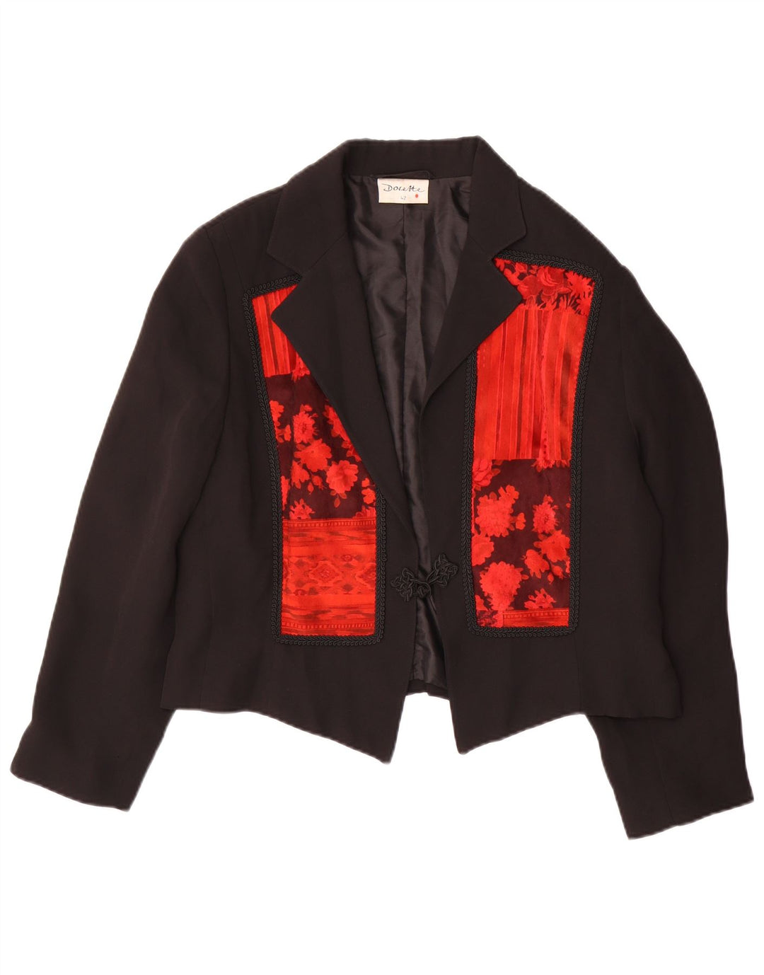 Dorette Womens Crop 1 Button Blazer Jacket IT 42 Medium Black Floral