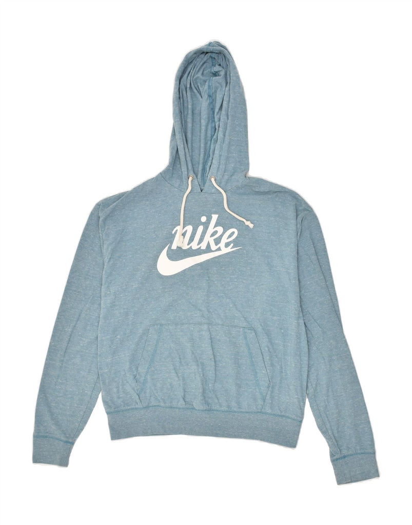 NIKE Womens Graphic Hoodie Jumper UK 14 Medium Blue Flecked Cotton | Vintage Nike | Thrift | Second-Hand Nike | Used Clothing | Messina Hembry 