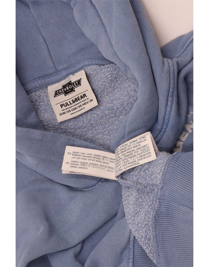 Pull & Bear Womens Graphic Oversized Hoodie Jumper UK 6 XS Blue Cotton