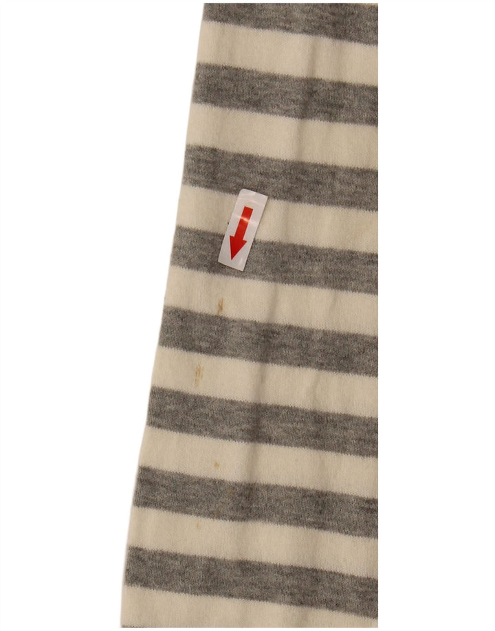 Zara Mens V-Neck Jumper Sweater Large Grey Striped Cotton
