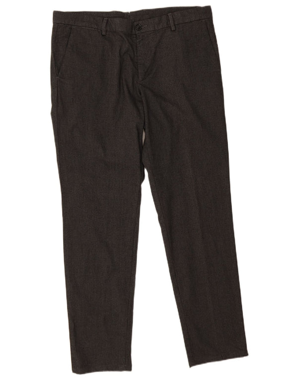 Trussardi Mens Slim Chino Trousers IT 52 XL W36 L31 Grey Herringbone Cotton